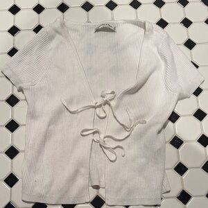 Abercrombie & Fitch White Ribbed Tie Cardigan- XS
